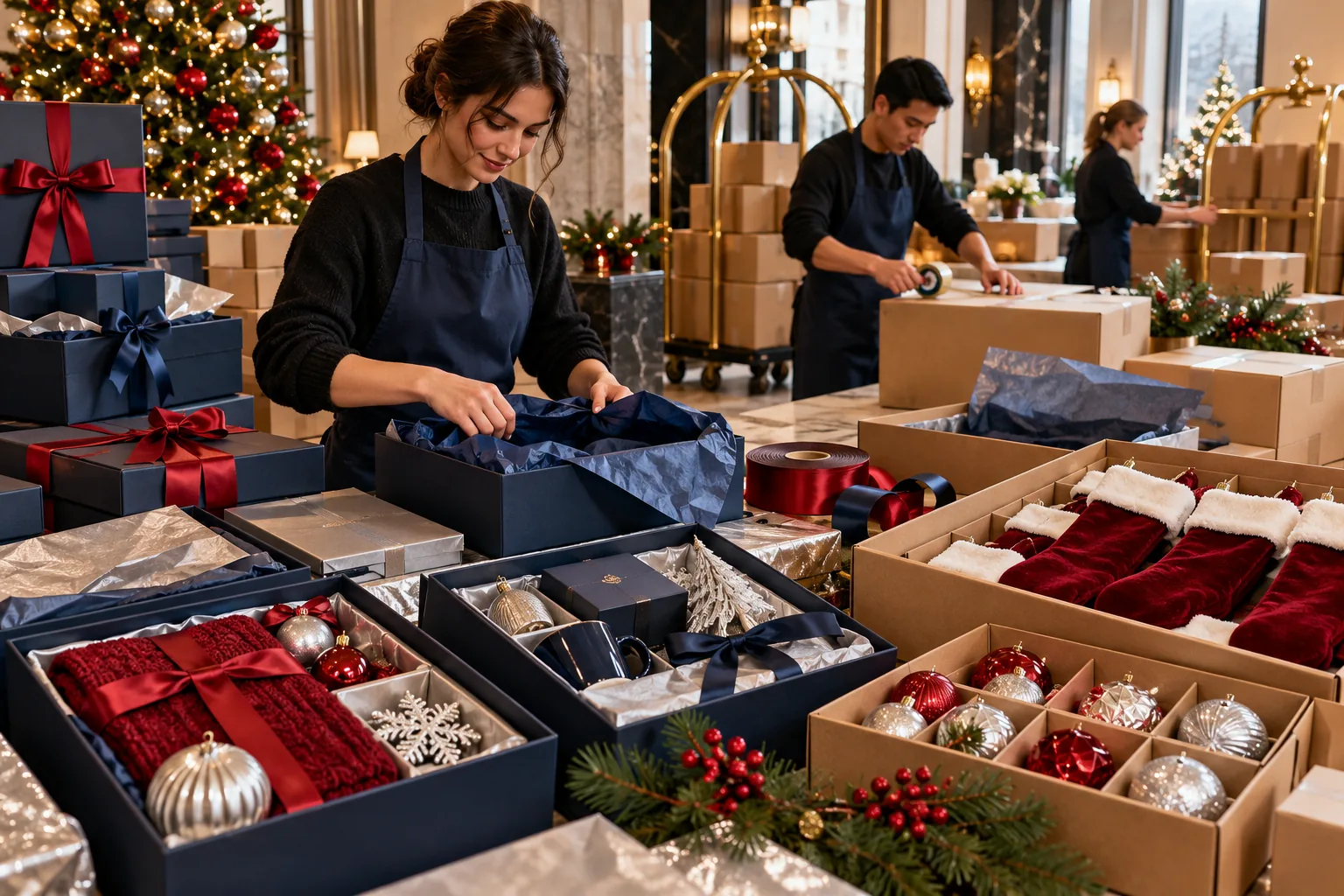 Natural holiday packaging and fulfillment desk
